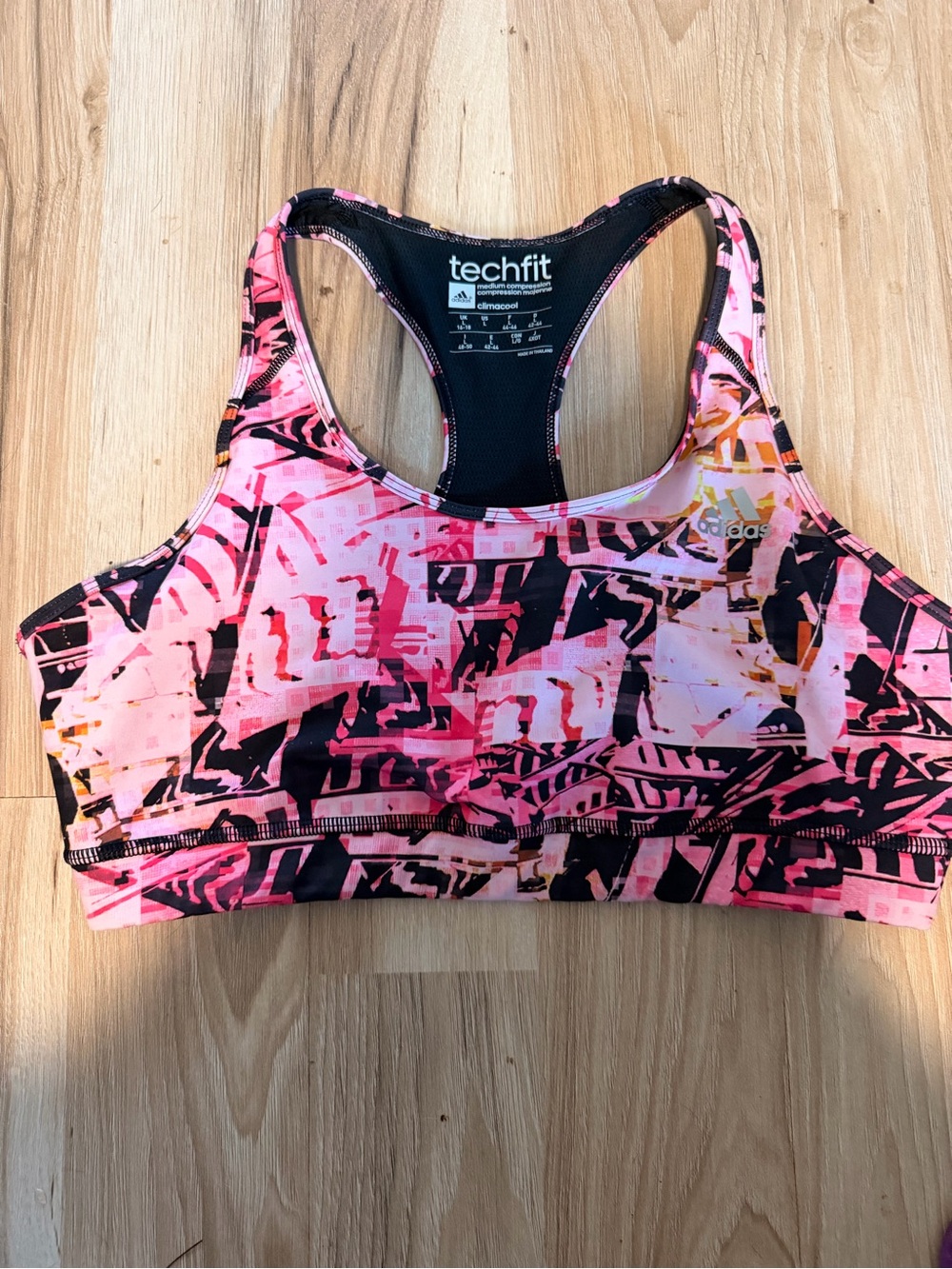 adidas Pink & Black Abstract Racerback Techfit Sports Bra
